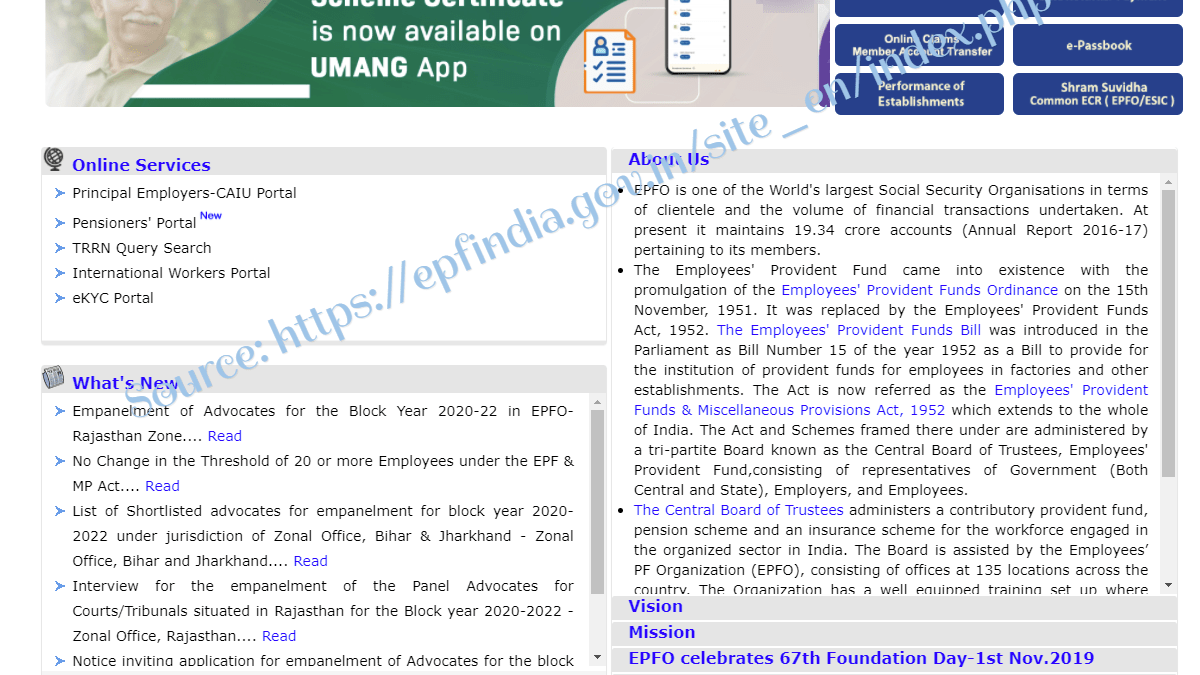 EpfIndia website epfindia.gov.in (Employees Provident Fund Organisation)